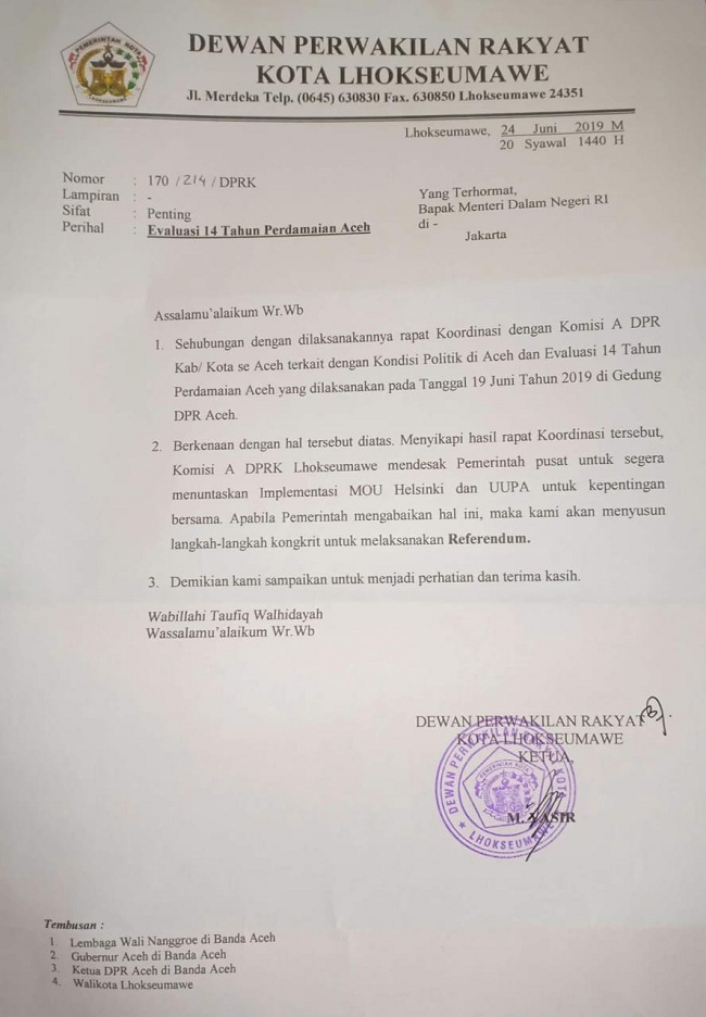 Surat DPR Kota Lhokseumawe
