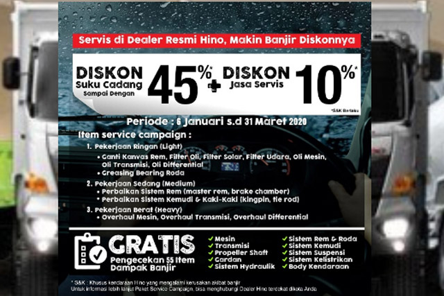 Hino Peduli Banjir: Cek Gratis, Suku Cadang Diskon Hingga 45 Persen