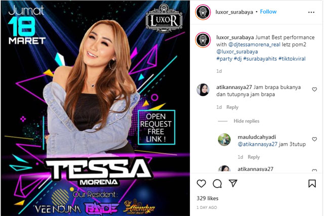 DJ Tessa Morena Tampil di Diskotik Luxor Surabaya