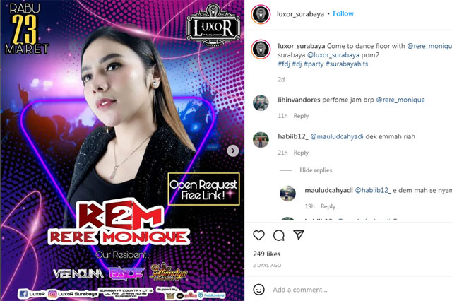 DJ Rere Monique Siap Guncang Luxor Surabaya Malam Ini, Sampai Pagi?